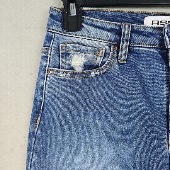 RSQ High Rise Straight Leg Jeans Womens 27 Blue Distressed Relaxed Casual Denim - Picture 4 of 15